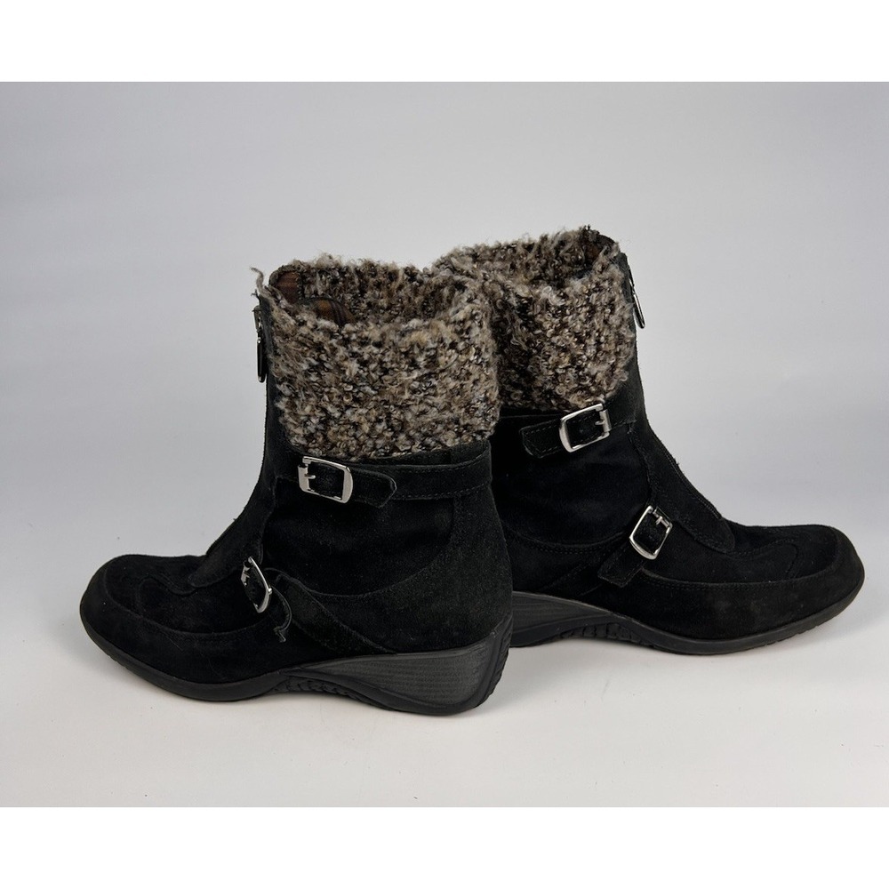 Aquatalia by Marvin K Black Suede Shearling Winter Boots Wedge Zip Size 6.5